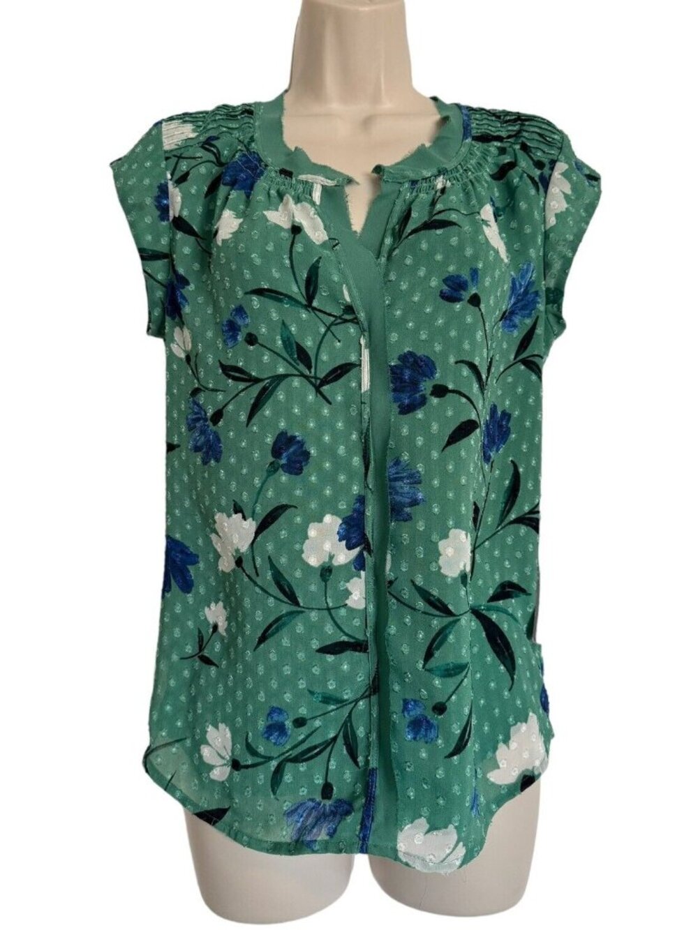 Daniel Rainn Peasant XS Top Spring Summer Plus Size Shirt Blouse Green